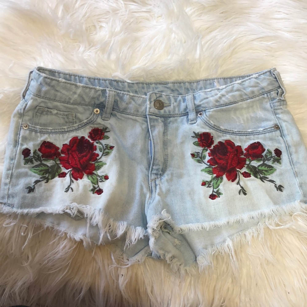 Floral Embroidered Denim Shorts